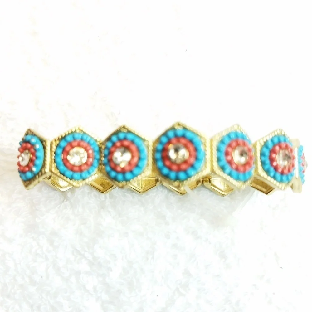 Bracelet Turquoise Coral Rhinestone Stretch Bracelet Seed Beads